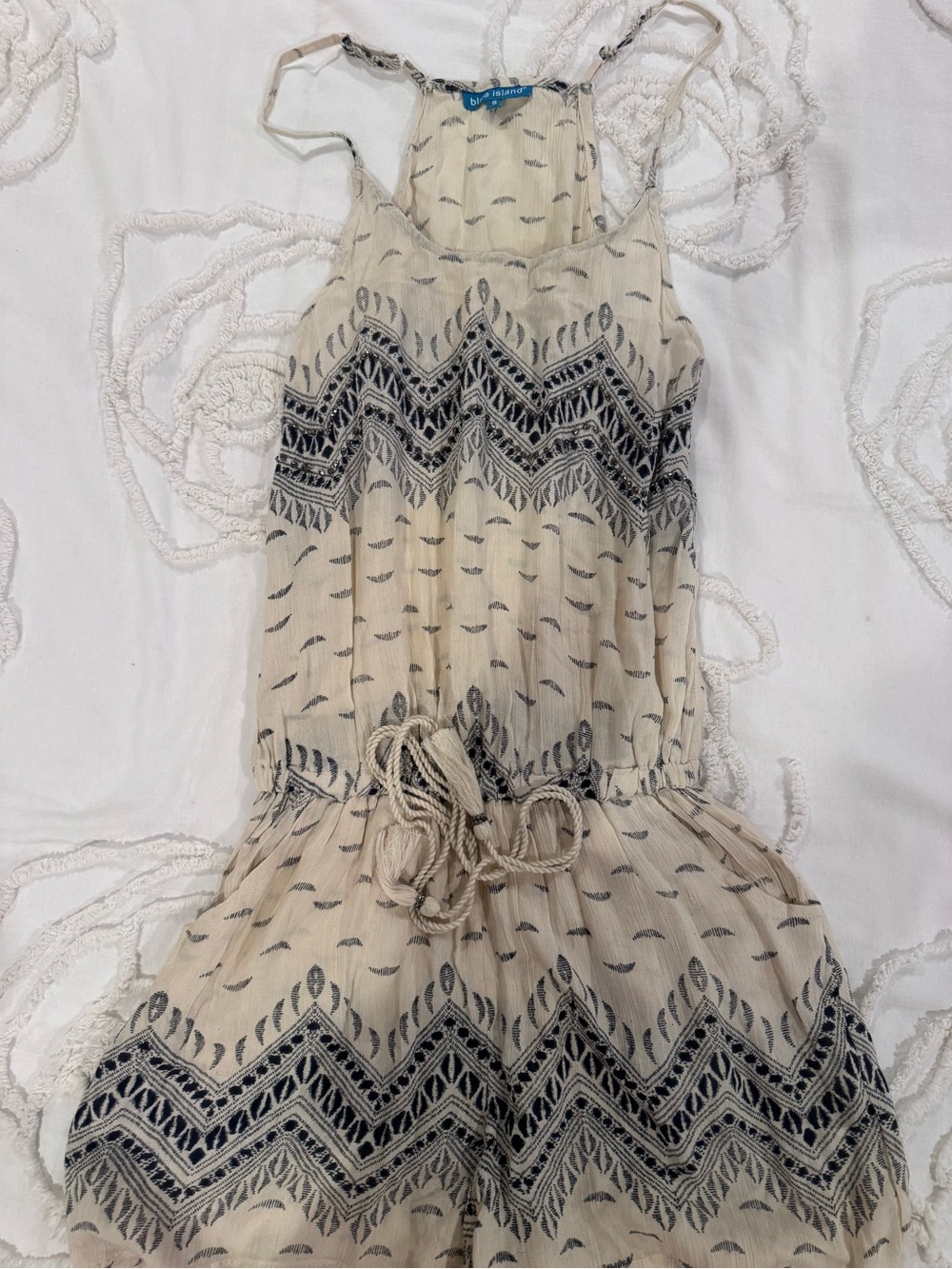 Blue Island Cream and Navy Printed Romper